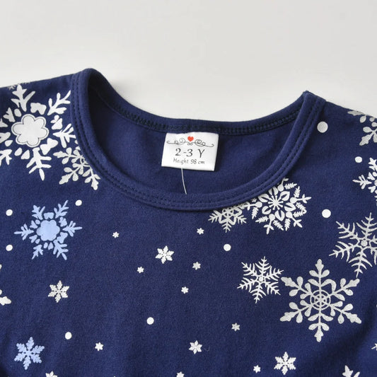 VIKITA Girls Snowflakes Print Christmas New Year Xmas Festival Princess Elegant Dresses Kids Long Sleeve Autumn Winter Dresses