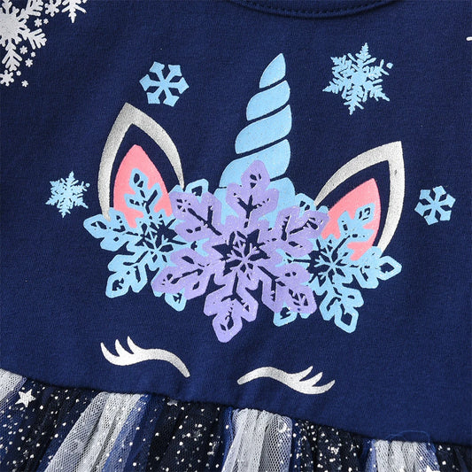 VIKITA 2024 Christmas Princess Dress Snowflake Printed Kids Dresses For Girls Cartoon Children Dresses New Year Party Vestidos