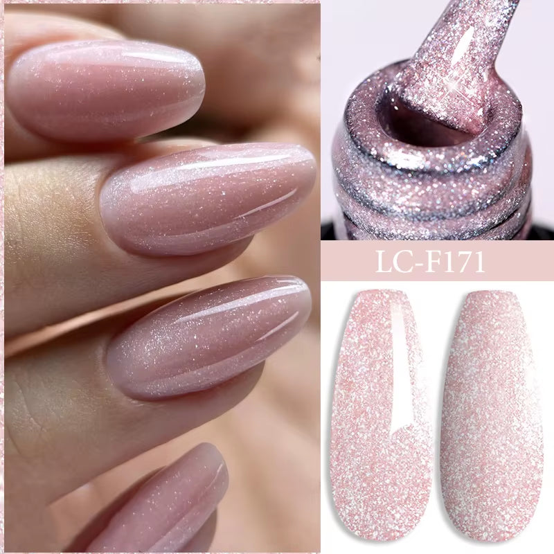 7ML Pink Glitter Nail Gel Polish Nude Natural Long Lasting Manicure Soak off UV LED Nail Art Base Top Coat Gel Varnish