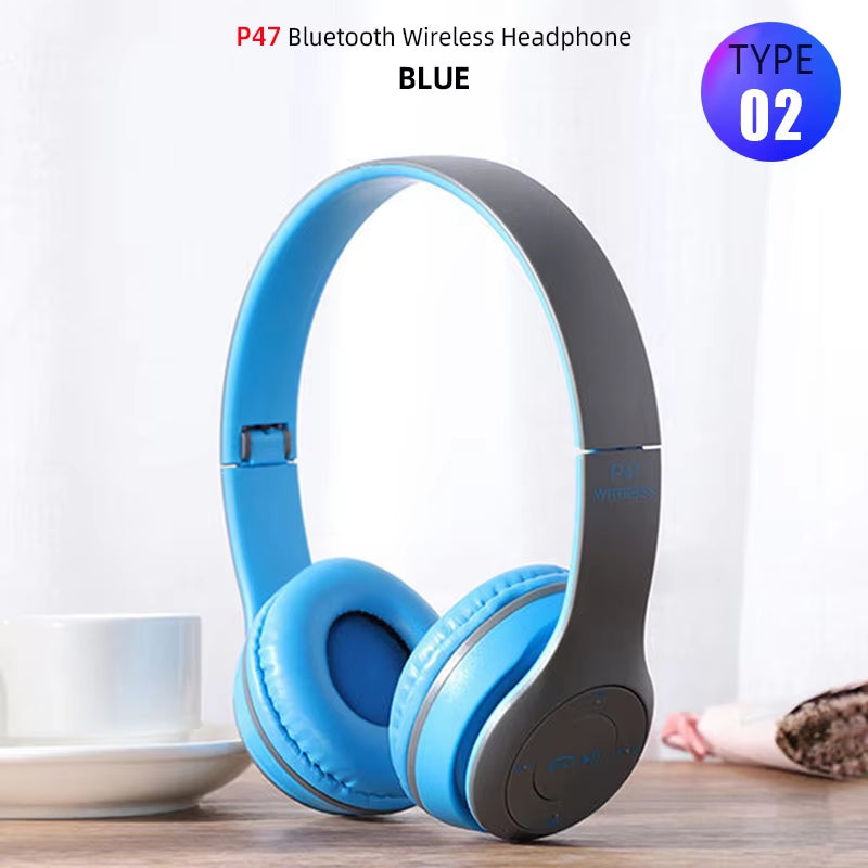 Foldable Sport Earphone Hifi Headset Wireless Headphones Bluetooth Music Headset over Ear Bass Earphone with Mic Support TF Card