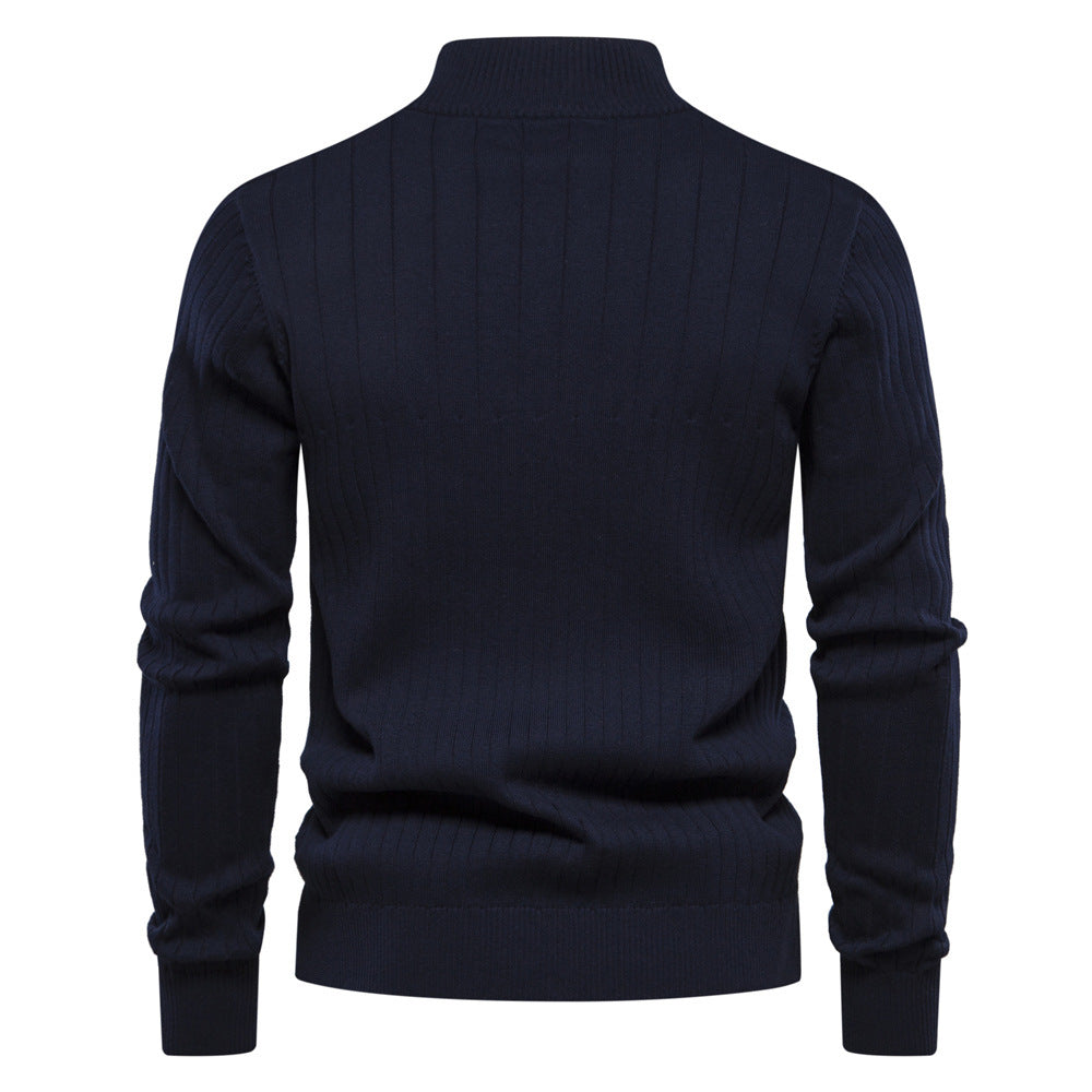 Half-zipper Pullover Sweater Men's Fashion Casual Stand Collar Long-sleeved Knitted Tops Fall Winter Clothing