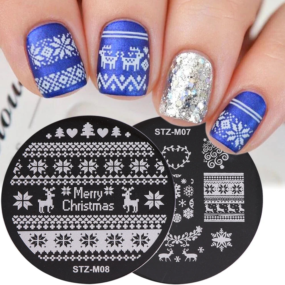 New Year Stamping Plates Snowflakes Santa Deer Snowman Nail Stencils Christmas Nail Art Decorations Stamping Molds FBSTZ-M01-10