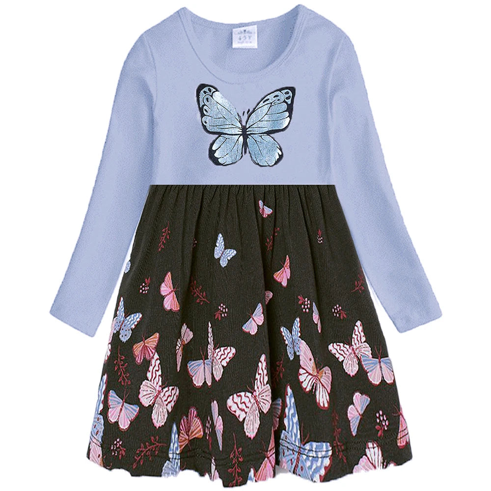 DXTON Butterflies A-line Kids Girls Dresses Pastorale Style Children Home Party Costumes Elegant Girls Casaul Outside Clothing