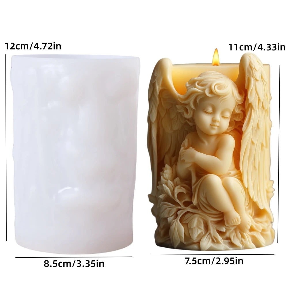 Prayer Angel Candle Silicone Mold More Than Love Angel Boy, Bright God Son Sitting Angel Resin Gypsum Molds New Year Easter Gift