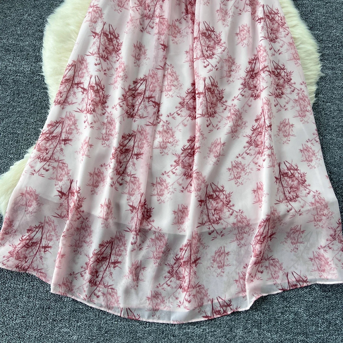 New Korean Fashion Rose Flower Print Romantic Retro Party Dress Summer Elastic High Waist Vacation Long Dress Beach Vestido