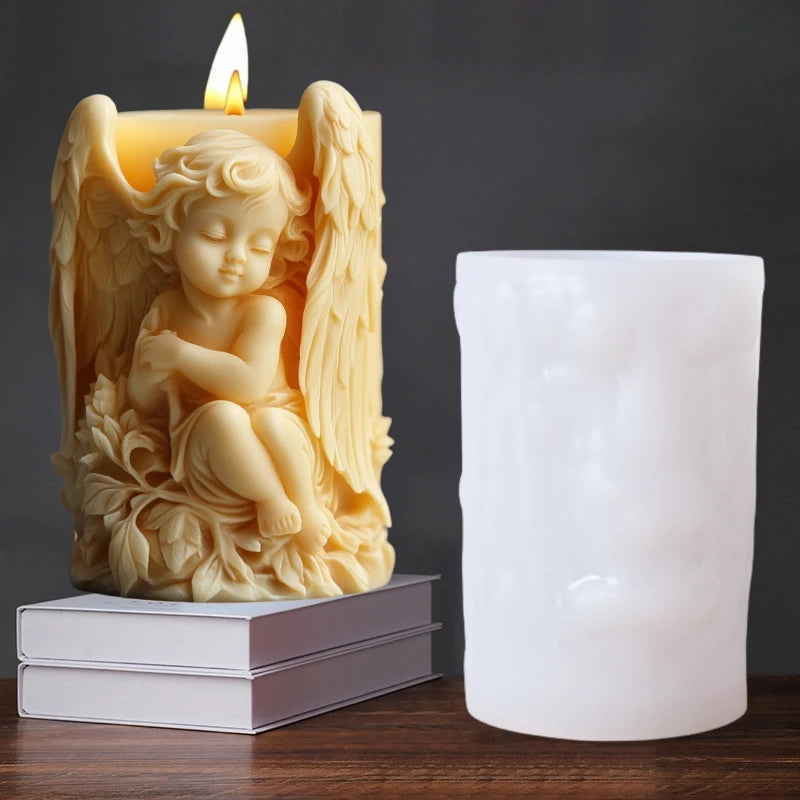 Prayer Angel Candle Silicone Mold More Than Love Angel Boy, Bright God Son Sitting Angel Resin Gypsum Molds New Year Easter Gift