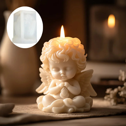 Prayer Angel Candle Silicone Mold More Than Love Angel Boy, Bright God Son Sitting Angel Resin Gypsum Molds New Year Easter Gift