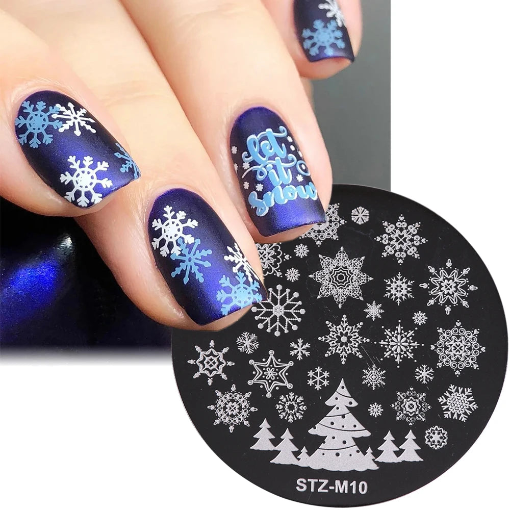 New Year Stamping Plates Snowflakes Santa Deer Snowman Nail Stencils Christmas Nail Art Decorations Stamping Molds FBSTZ-M01-10
