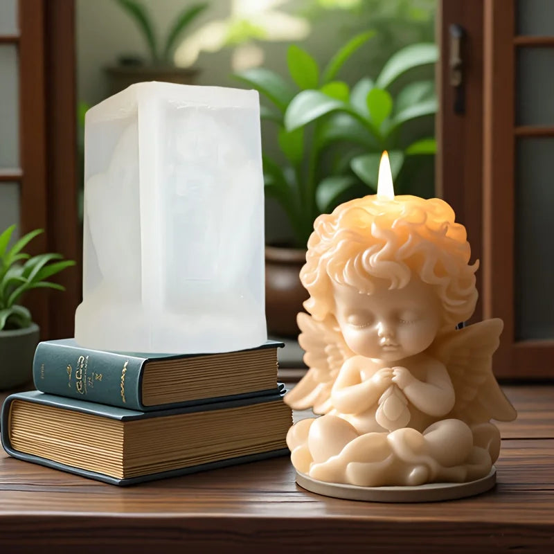 Prayer Angel Candle Silicone Mold More Than Love Angel Boy, Bright God Son Sitting Angel Resin Gypsum Molds New Year Easter Gift