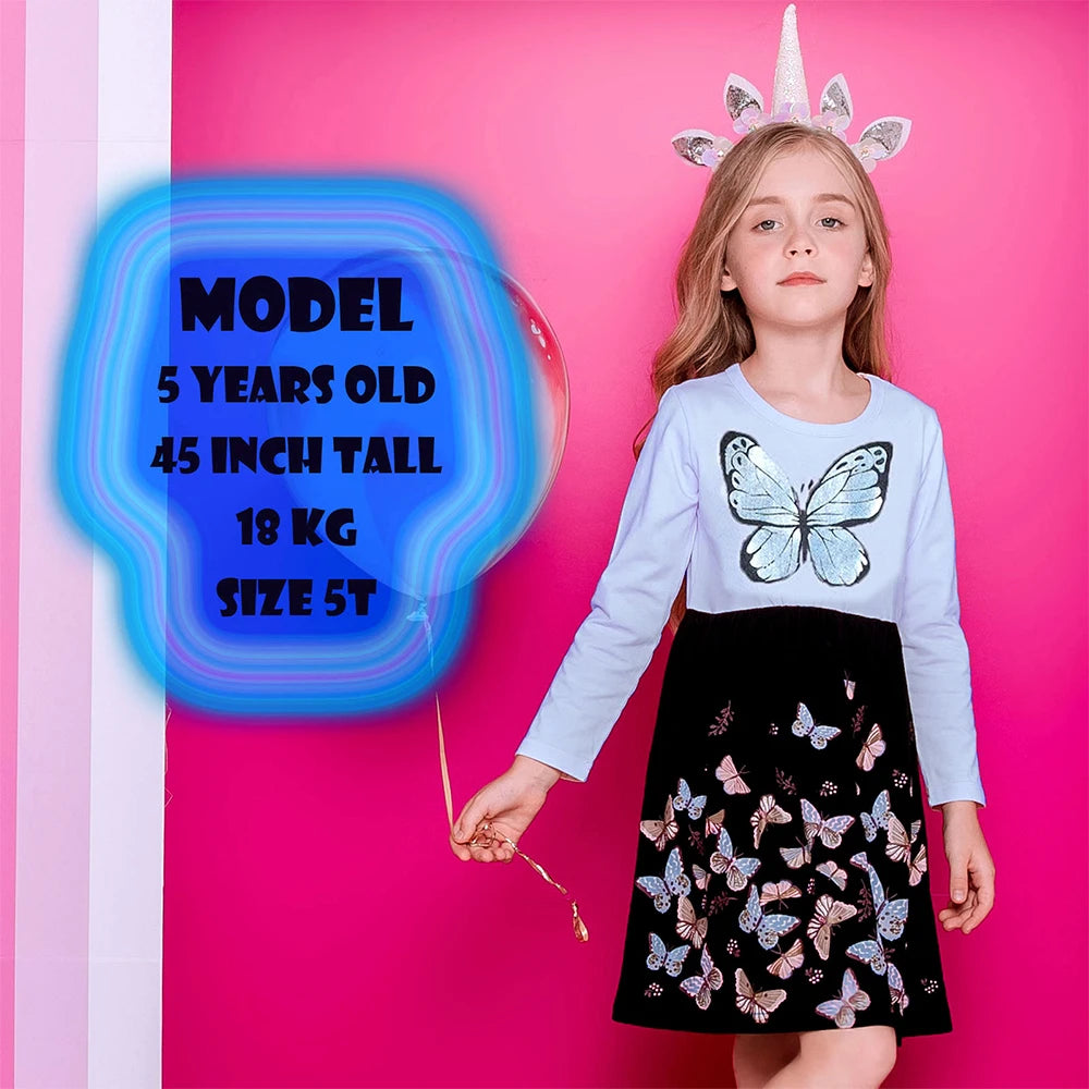 DXTON Butterflies A-line Kids Girls Dresses Pastorale Style Children Home Party Costumes Elegant Girls Casaul Outside Clothing