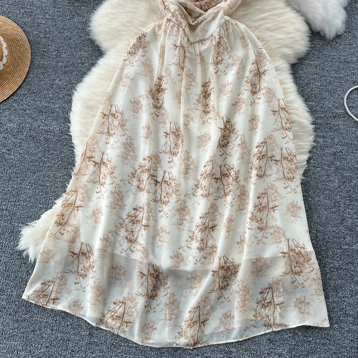 New Korean Fashion Rose Flower Print Romantic Retro Party Dress Summer Elastic High Waist Vacation Long Dress Beach Vestido
