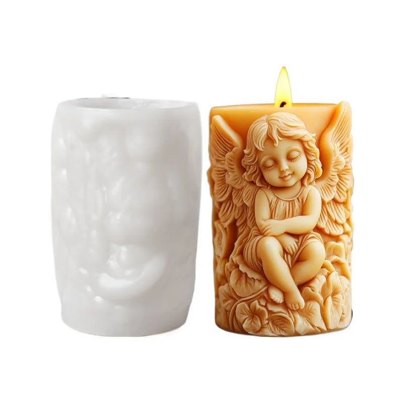 Prayer Angel Candle Silicone Mold More Than Love Angel Boy, Bright God Son Sitting Angel Resin Gypsum Molds New Year Easter Gift
