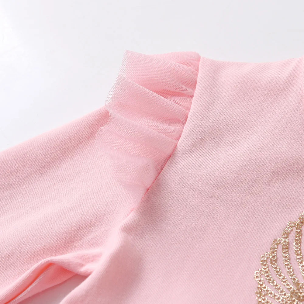 DXTON Winter Long Sleeve Girls Dresses Unicorn Cartoon Kids Party Princess Dress-up Gradient Mesh Childres Vacation Costumes