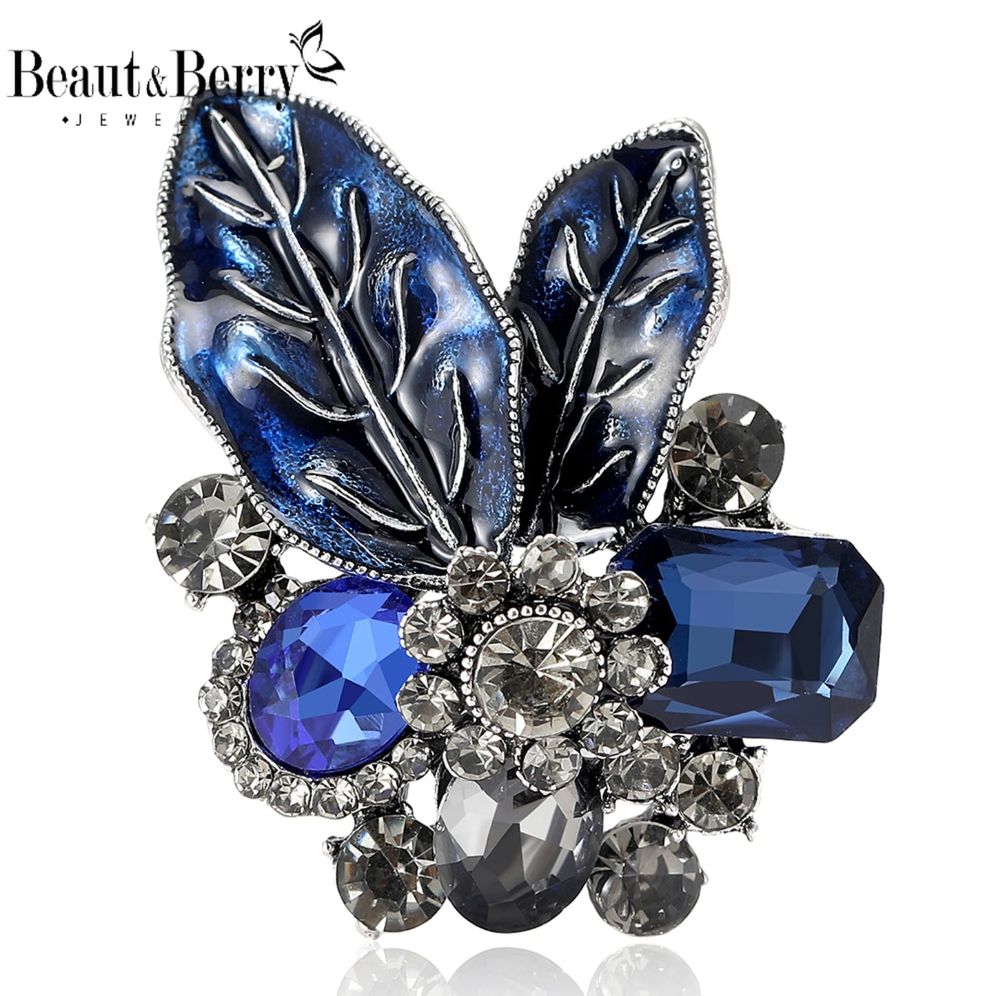 Beaut&Berry Luxury Crystal Leaf Brooches for Women Unisex Plant Pins Casual Party Accessories New Year Gifts Friends Decoration