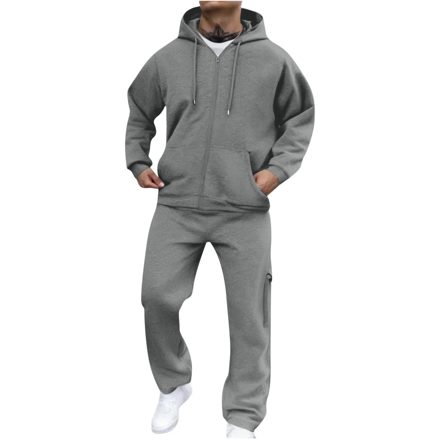 Mens Lightweight Track Suits Full Zip Hooded Sweatshirt Sets Matching Wide Leg Cargo Pants 2 Piece Outfit Dark Gray,Xl
