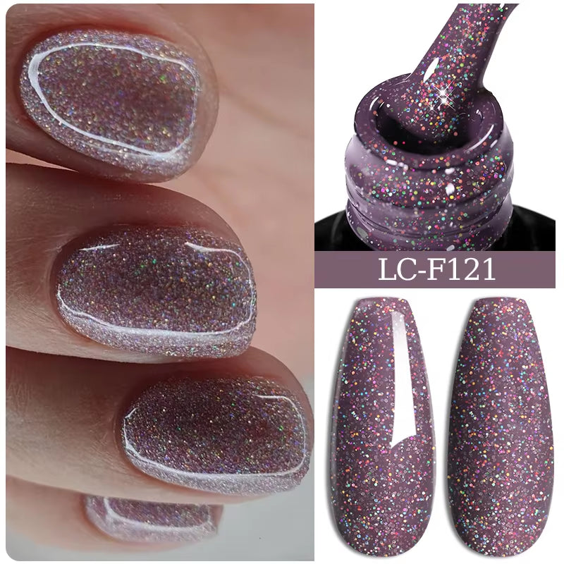 7ML Pink Glitter Nail Gel Polish Nude Natural Long Lasting Manicure Soak off UV LED Nail Art Base Top Coat Gel Varnish
