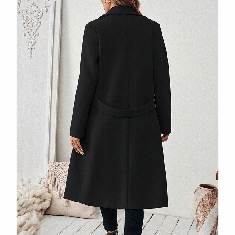 Women's Notch Lapel Trench Coat, Single Breasted Mid-Long Casual Formal Outerwear For Fall Winter