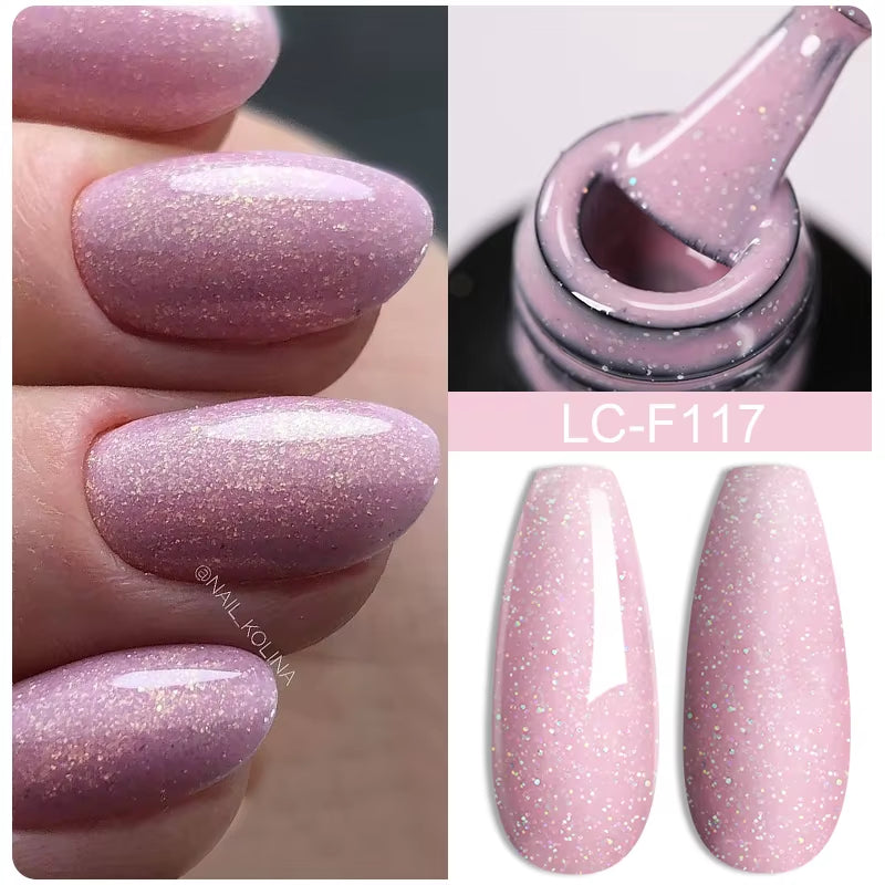 7ML Pink Glitter Nail Gel Polish Nude Natural Long Lasting Manicure Soak off UV LED Nail Art Base Top Coat Gel Varnish