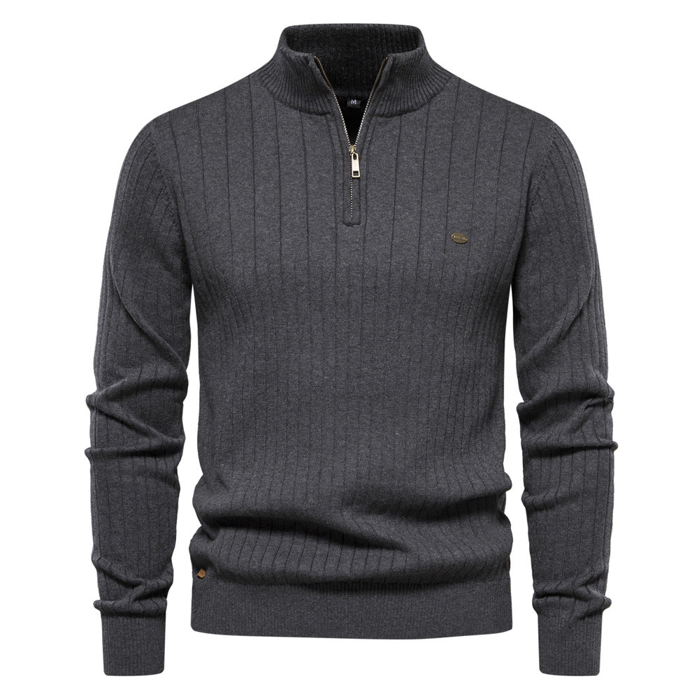 Half-zipper Pullover Sweater Men's Fashion Casual Stand Collar Long-sleeved Knitted Tops Fall Winter Clothing
