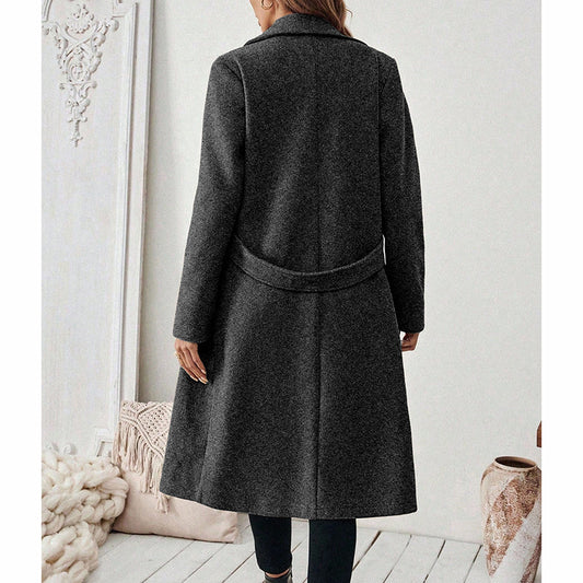 Women's Notch Lapel Trench Coat, Single Breasted Mid-Long Casual Formal Outerwear For Fall Winter